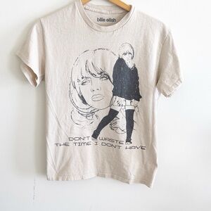 Billie Eilish Happier Than Ever don't waste time tan beige baby tee cotton sz M
